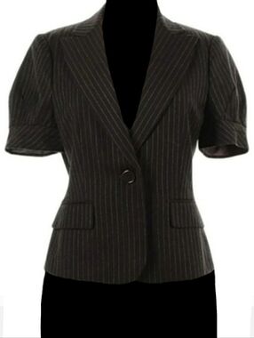 BCBGMaxAzria Brown Pinstripe Short Sleeve Blazer Jacket BCBG MAX AZRIA Striped M